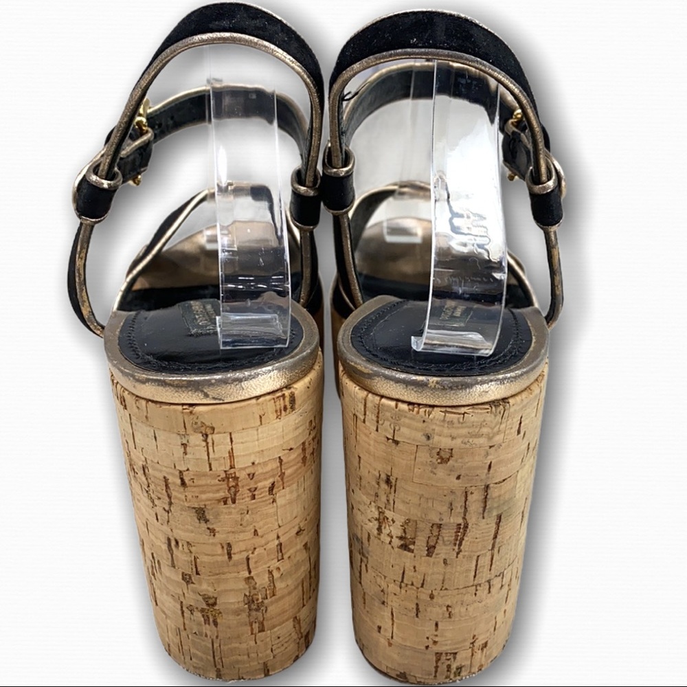 Dolce & Gabbana Black Velvet Gold Leather Wedges - Picture 4 of 15